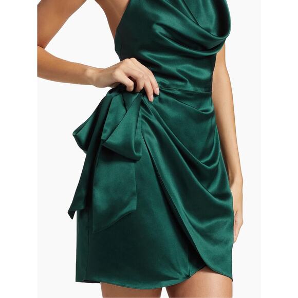 Amanda Uprichard Martine Silk Halter Green Mini Dress Cowl Neck Open Back - XL - Picture 4 of 7